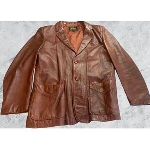 Adler Leather Co Mens Vintage Brown Western Style Leather Blazer Jacket Size 42